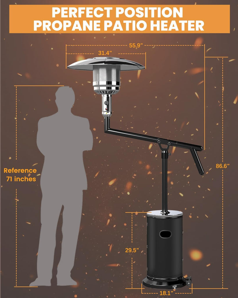 Perfect Position Pyramid Patio Heater,Outdoor Heater with Swivel Arm | 48000 BTU Propane Patio Heater for Outdoor Use
