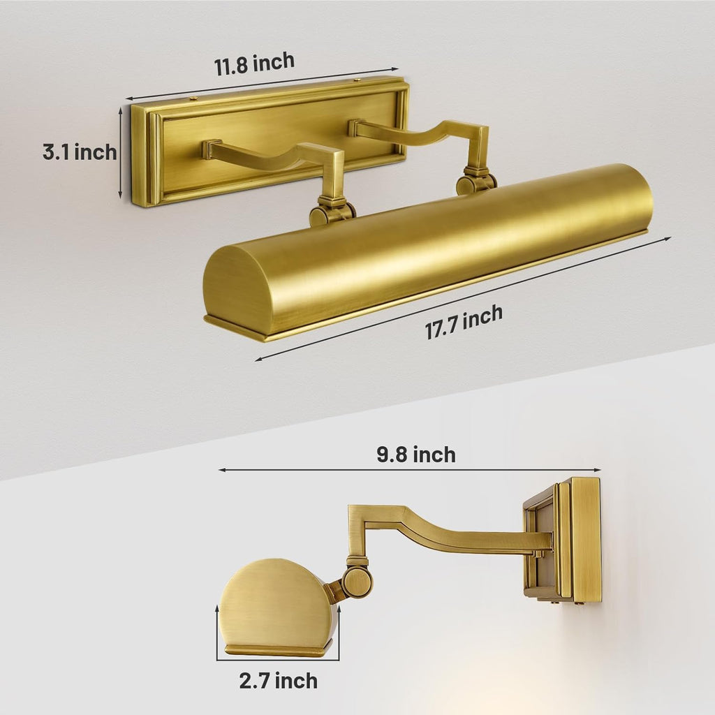 18" Brass Picture Lights Hardwired, 3-Light Gold Picture Frame Light Linear Gallery Picture Light for Wall Adjustable