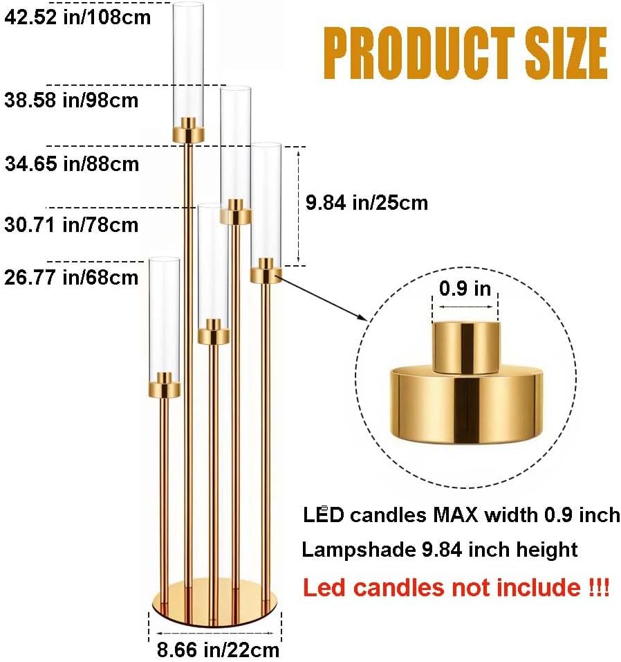 42.5in Gold Candle Holders for Table Centerpiece Candelabra Candlestick Holders Decor Wedding Centerpiece Table
