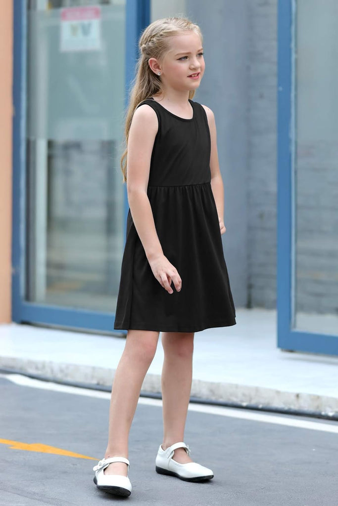 Girls Casual Swing Flare A-Line Dress Pockets