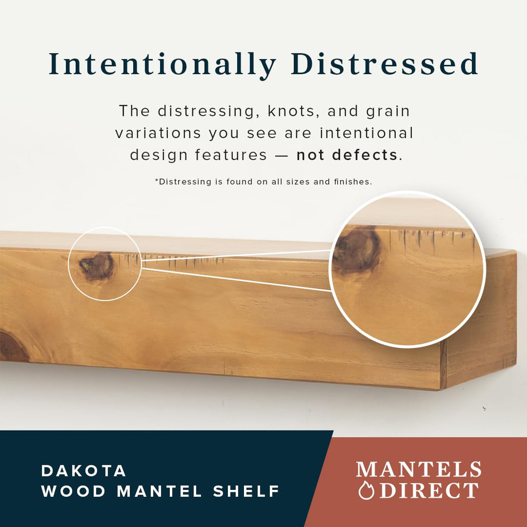 Dakota 60 Inch Fireplace Mantel Shelf, Box-Constructed Pine Wood Shelf with 9" Depth, Whitewash Floating Mantel