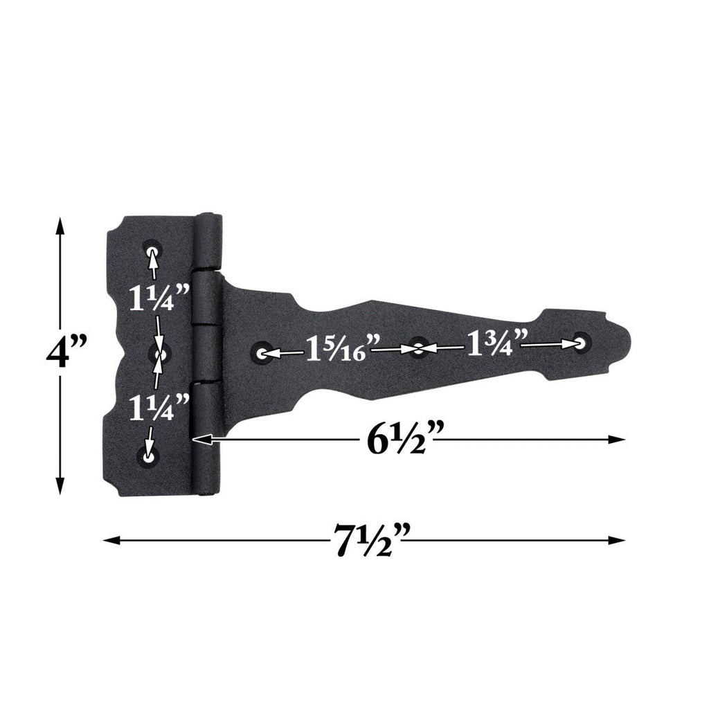 T Strap Gate Hinges with Hardware 6 1/2 in. Black Rust Resistant Cast Iron Flush Mount Heavy Duty Gate Hinges
