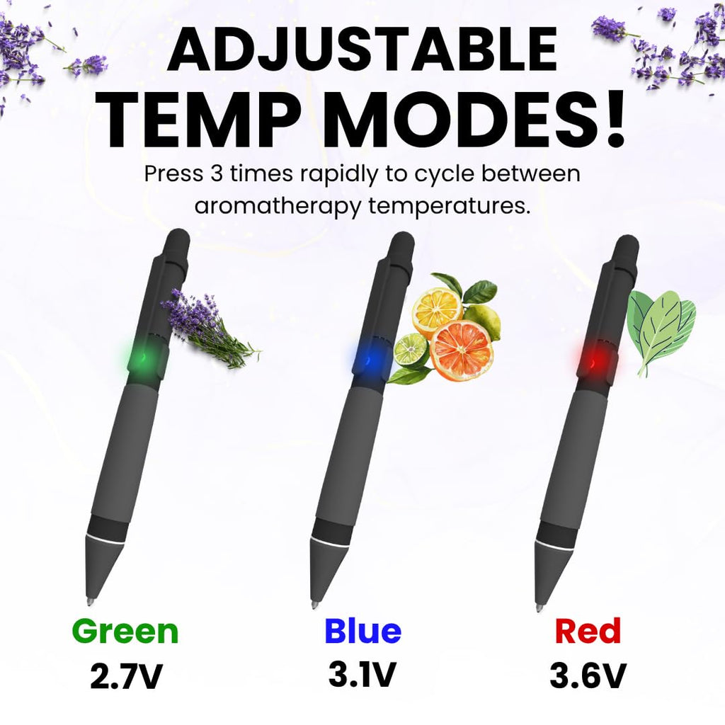 Aromatherapy Writing Pen Battery with Real Ink Tip and Hidden Diffuser Port, Soft Touch Ballpoint for Note Taking