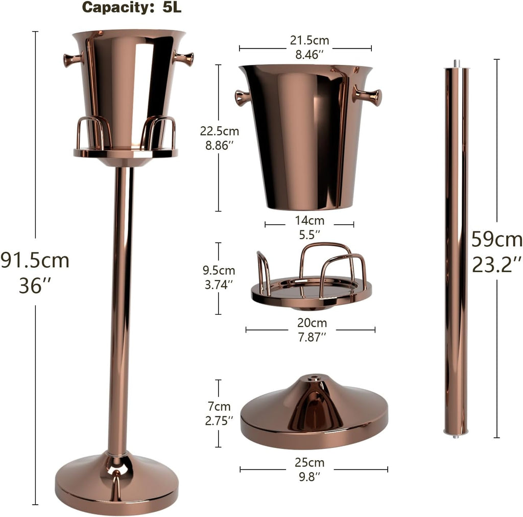 Ice Bucket with Stand, Standing Champagne Buckets(Rose Silver 1 Pack)
