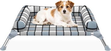 Elevated Dog Bed with Bolster, Portable Raised Lifted Pillow Pet Cot Beds