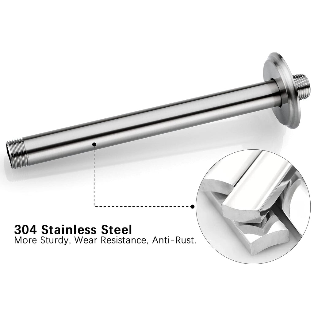 8 Inch Shower Arm and Flange Brushed Nickel, Ceiling Mounted Shower Arm for Rain Shower Head