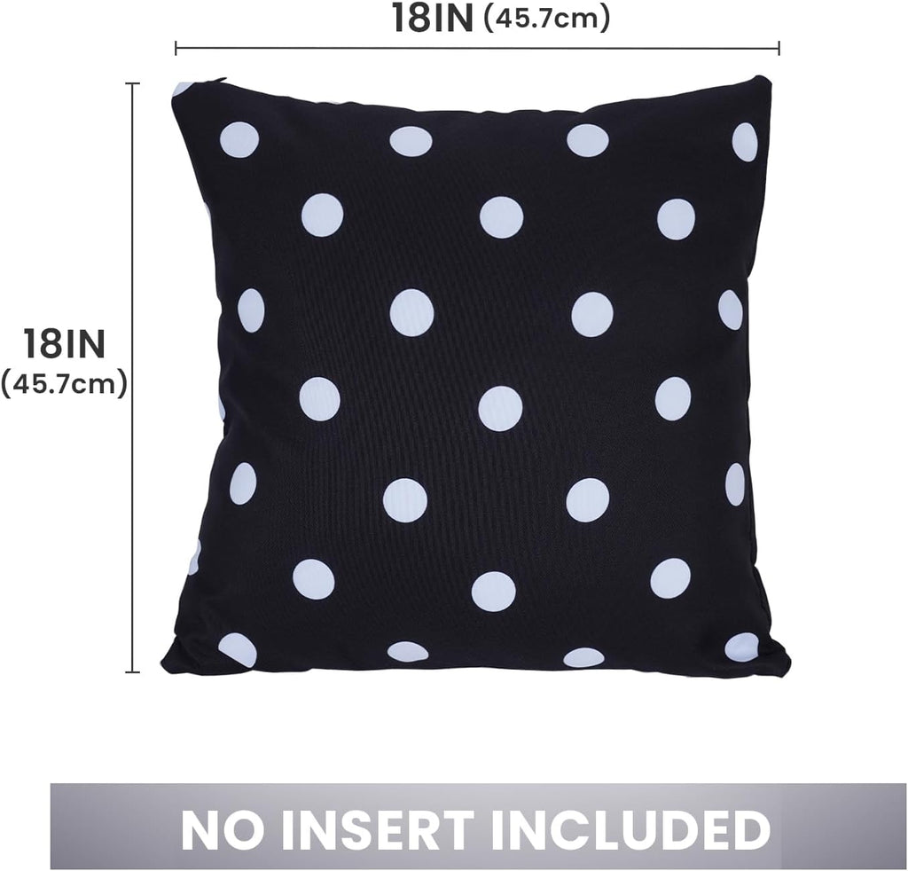 18X18'' Set of 2 Waterproof Outdoor Pillow Covers for Spring Summer Patio Throw Pillows, Black White Polka Dot, 18X18