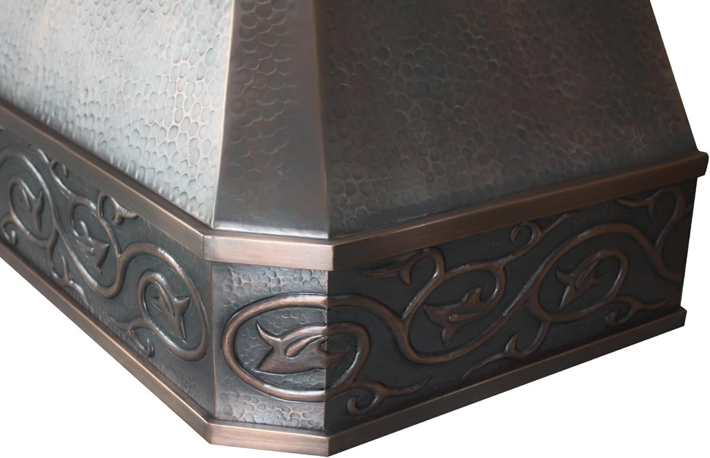 42 Inch Copper Island Mount Range Hood 610 CFM LED Lights Dishwasher-Safe Baffle Filters