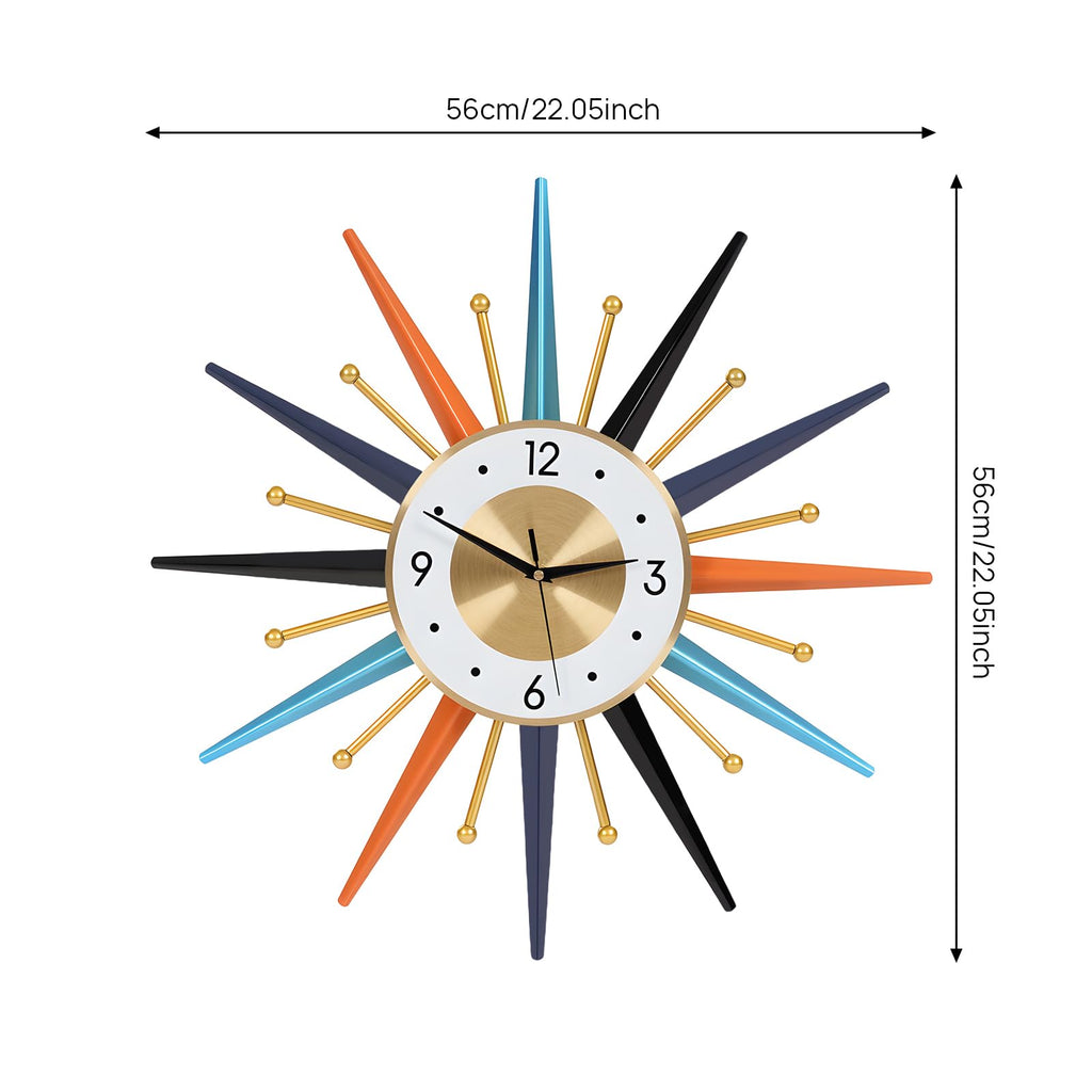 Large Wall Clock 22 Inch, Mid Century Wall Clock Starburst Clock Modern Decor Silent Non-Ticking, Home Décor Big