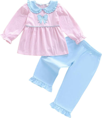 Little Toddler Baby Girl Clothes Peter Pan Collar Shirt Ruffle Long Sleeve Top Sweatshirt Pants 2Pcs Set