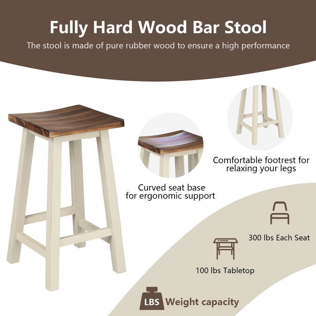 3 Pieces Dining Set, Counter Height Pub Table with 2 Saddle Stools