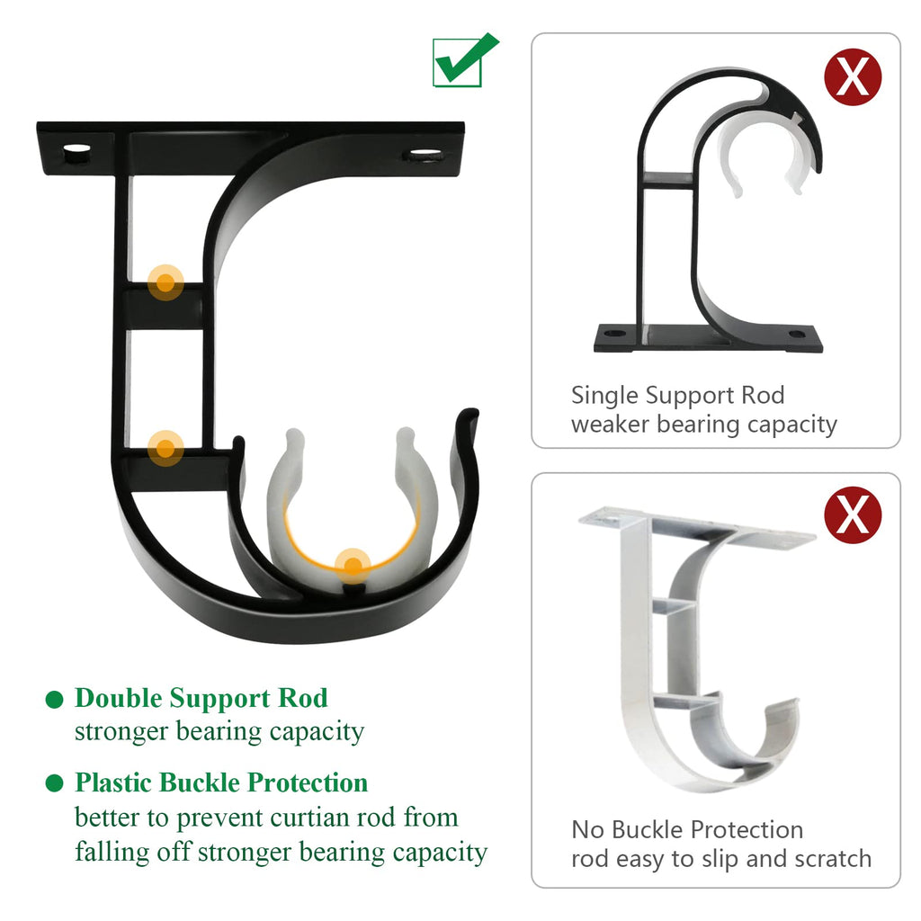 Ceiling Curtain Rod Holders, Heavy Duty Curtain Rod Bracket 8 Pack, Aluminum Alloy, Black Ceiling Curtain Rods Hooks
