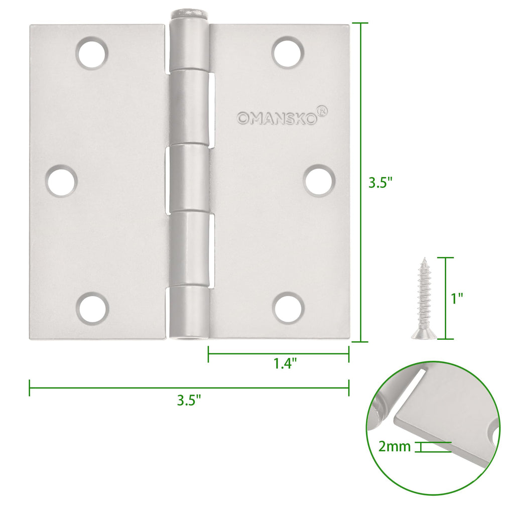 6 Pack White Door Hinges, 3.5 x 3.5 Inch White Hinges for Interior Doors 3 1/2 Inch Hinges for Residential Doors