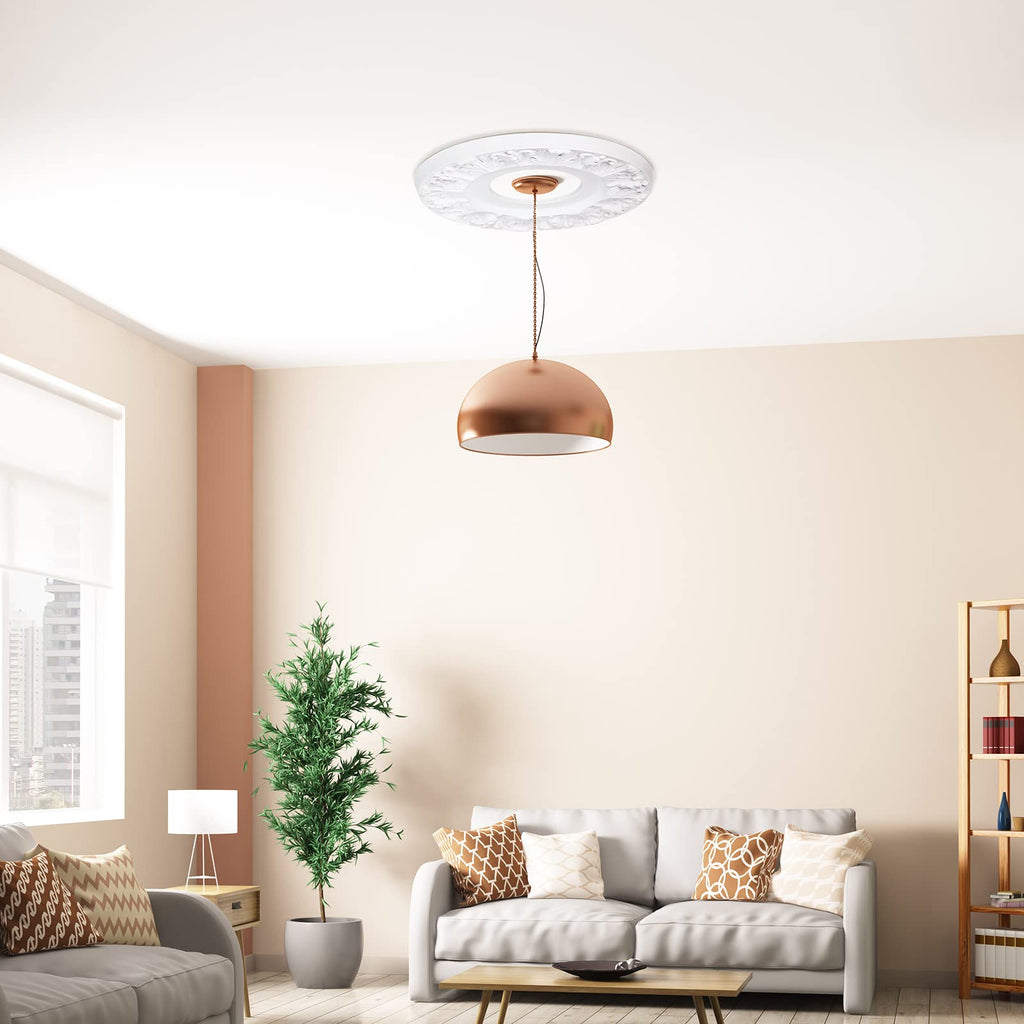 2 Pcs 10 Inch White Ceiling Medallions, PU Light Fixture Decor