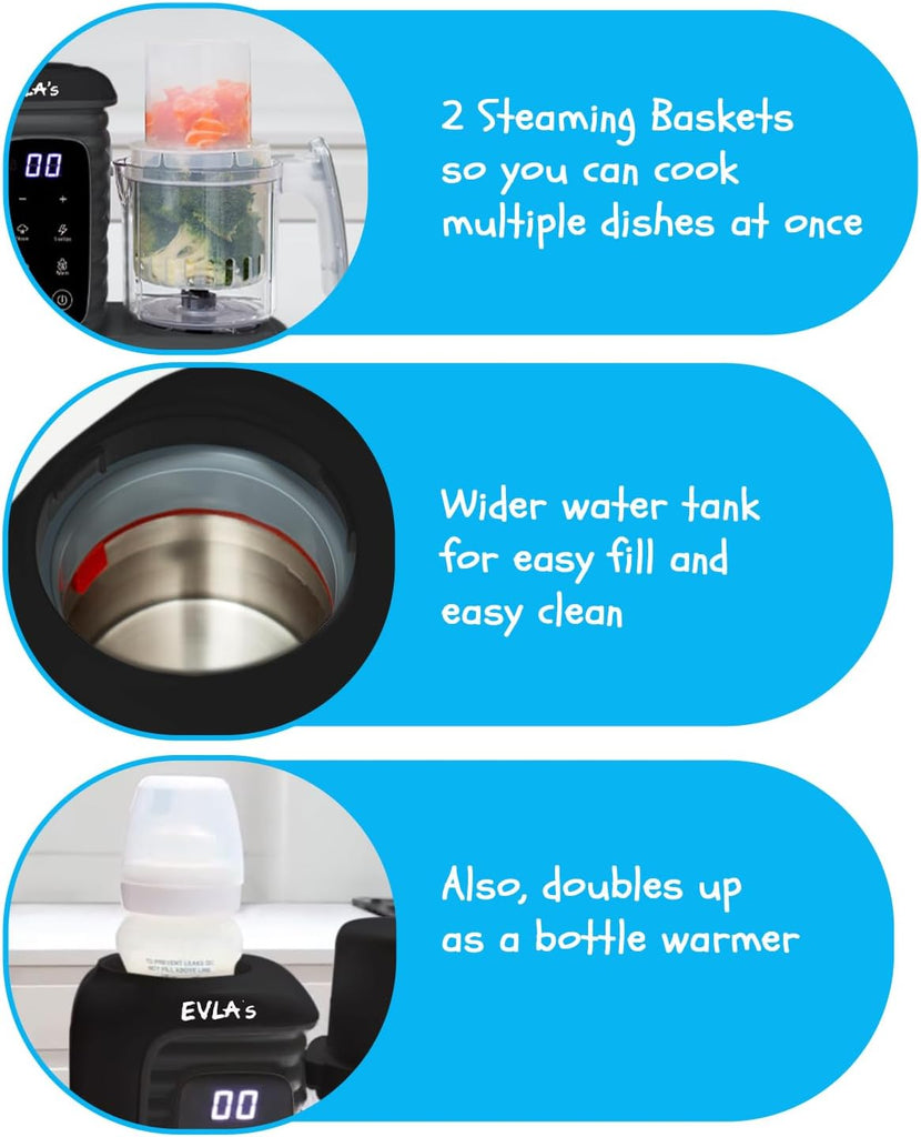 Double Baby Food Maker with 2 Steaming Baskets, Steamer, Blender, Grinder, Food Processor, Cook & Blends Healthy Baby