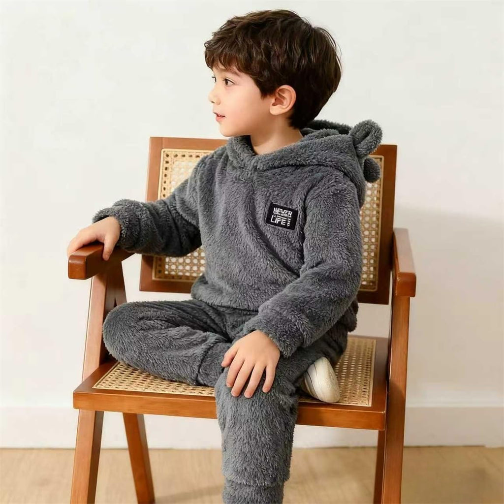 Kid Toddler Boy Clothes Casual Patch Fleece Hoodie Sweatshirt And Jogger Pants Knit Set