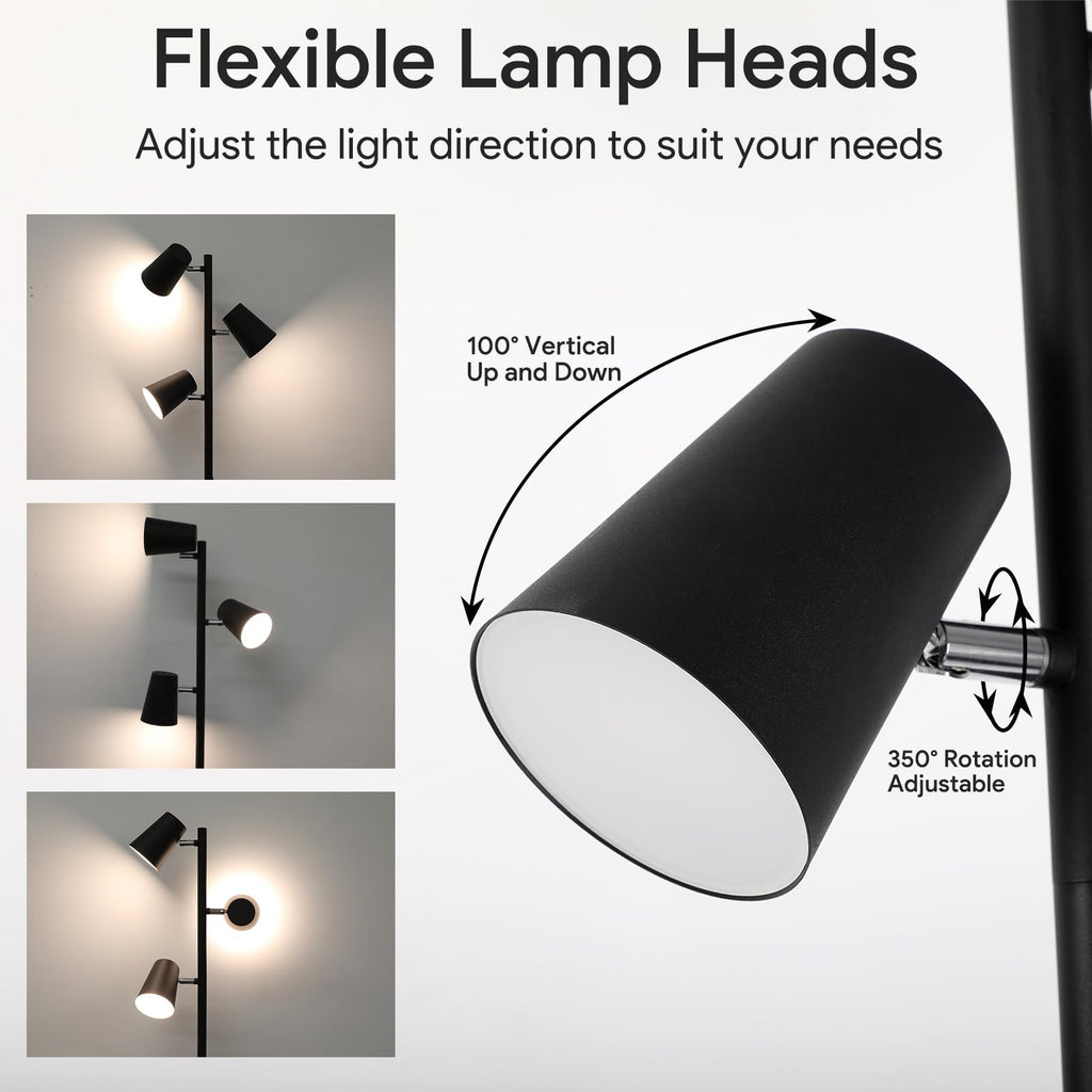 Energetic Dimmable Floor Lamp, Modern LED Tree Lamp, 5 Color Temperature, Standing Light with 3 Adjustable Head