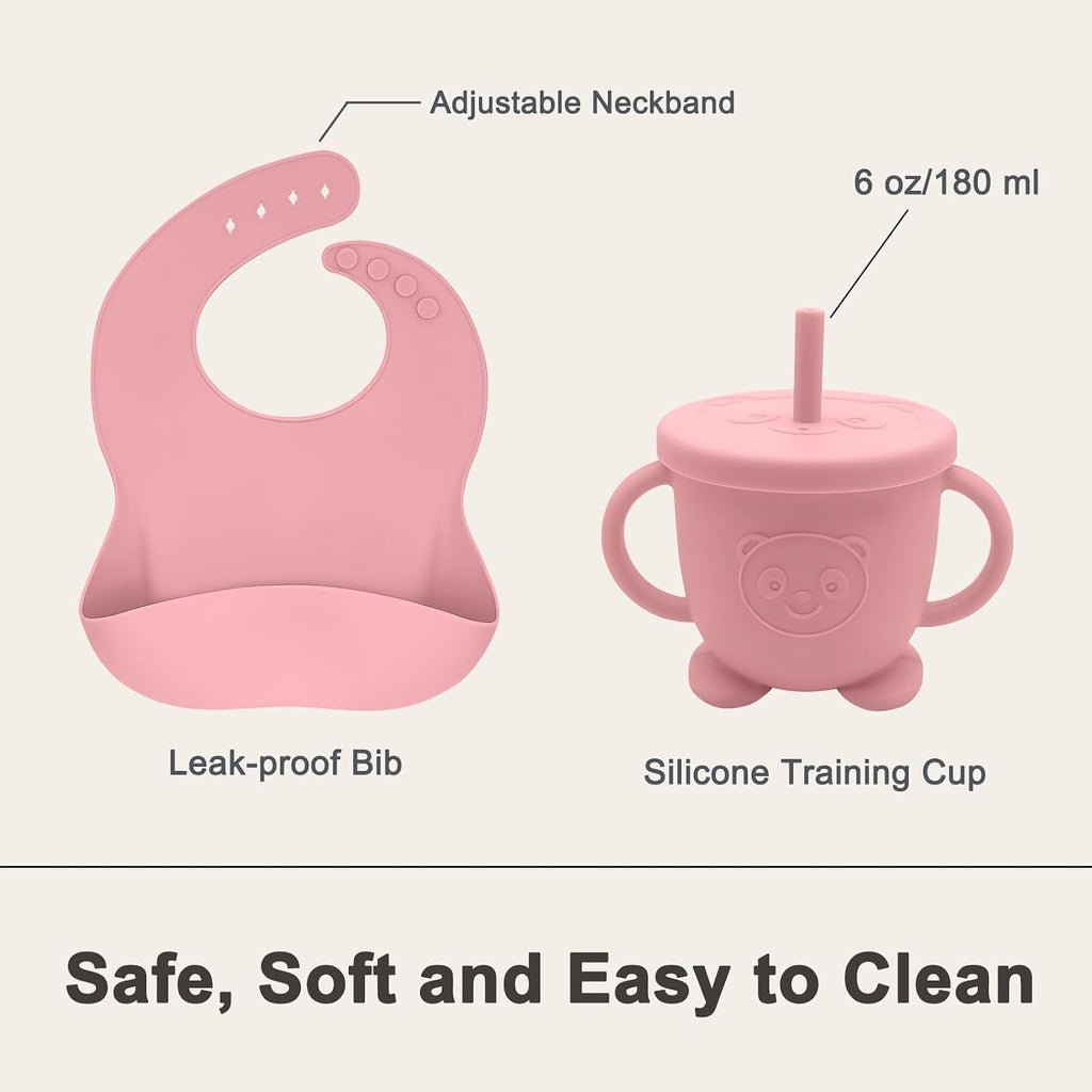 Feeding Set | Baby Led Weaning Supplies Includes Suction Bowls and Divided Plates, Adjustable Bib, Baby Utensils