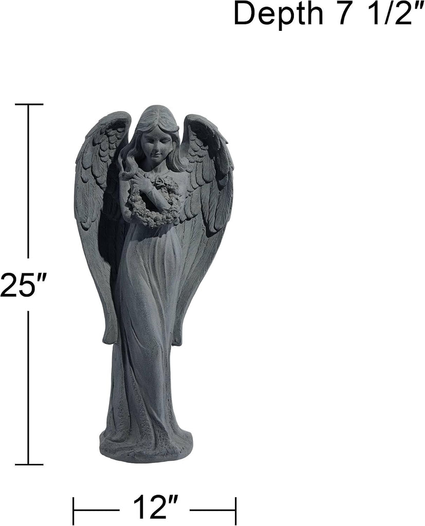 Standing Angel 25" High Faux Greystone Indoor-Outdoor Statue | Sculpture Catholic Religious English Decor Garden