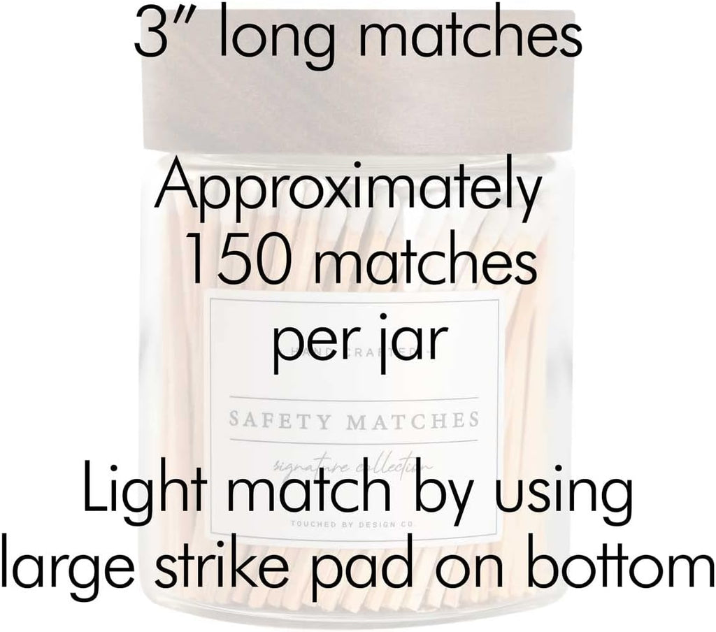 Touched By Design Co Signature Decorative Match Holder w Approx 150 White 3" Matches in a Jar | Glass Match Bottle