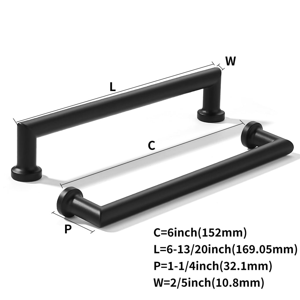 2-Pack 6-Inch(152mm) Matte Black Cabinet Pulls,Heavy-Duty Solid Handles Cabinets, Cupboards, Drawers and Bathroom
