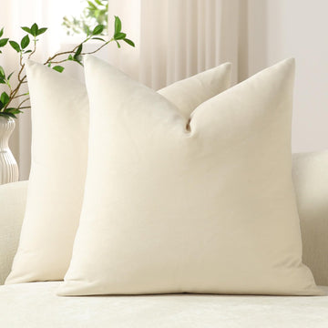 Euro Sham Covers 24x24 Cream: Pack of 2 Cozy Soft Velvet Square Modern Luxury Decorative Throw Pillow Cases for Sofa
