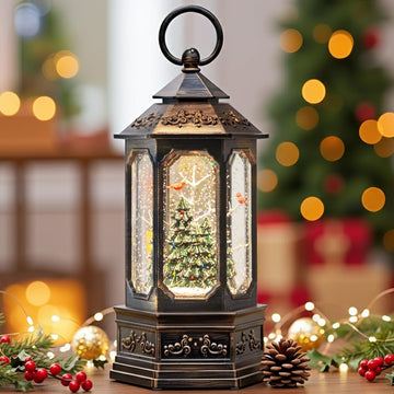 Christmas Snow Globe Lantern with Christmas Tree, Musical Glitter Snow Globes Water Lantern, USB and Battery Powered