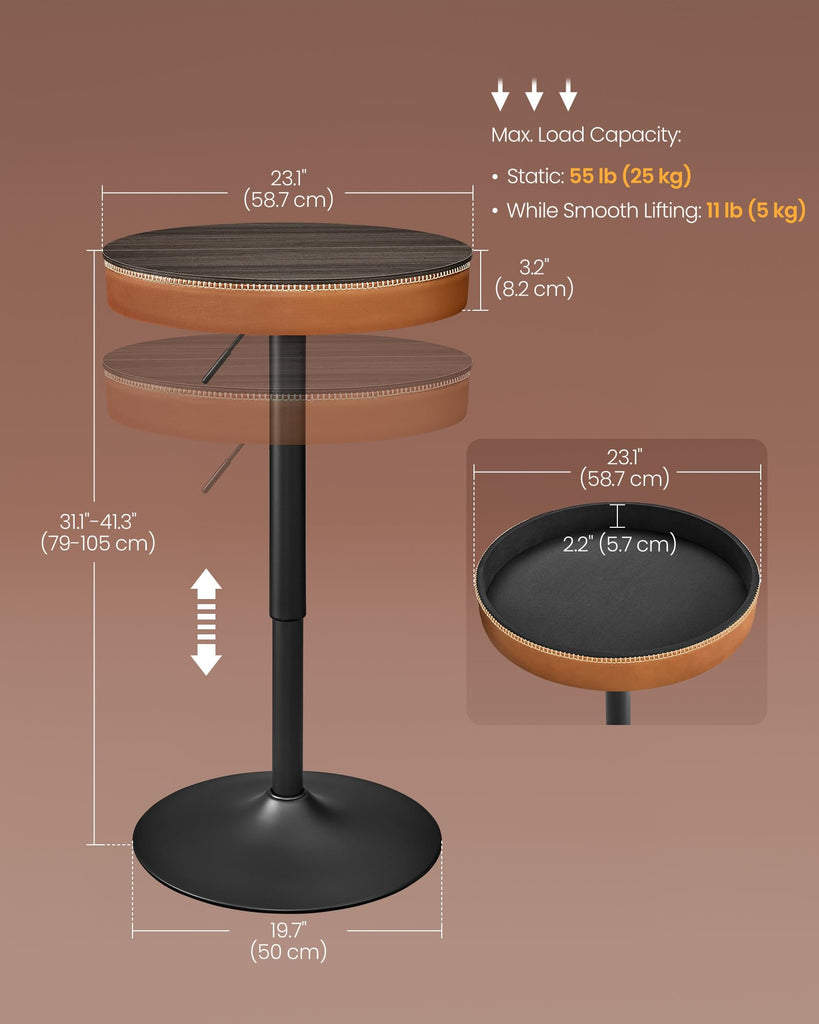 Height Adjustable Bar Table Set of 2, Round High Pub Table