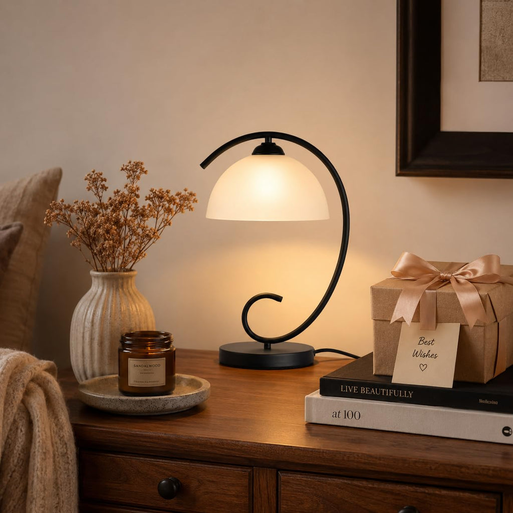 17.5inch Modern Bedside Table Lamp with Frosted Glass Dome Shade