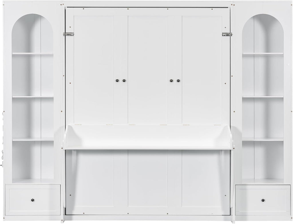 Queen Murphy Bed with Storage Drawers & Desk for Save Space & Small Space,Bedroom,Guest Room,Wall Bed Frame Folding