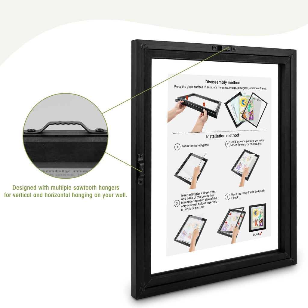 11x14 Floating Picture Frame Solid Wood Black(1 Pack)