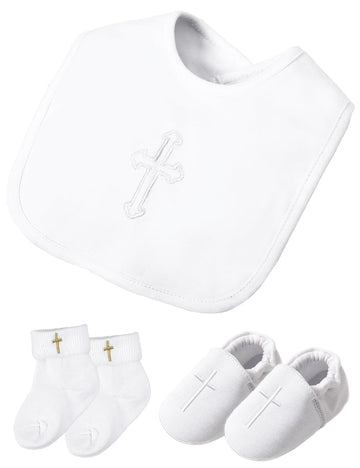 Baby Boy Baptism Shoes Infant Christening Bib and Socks Set 12-18 Months