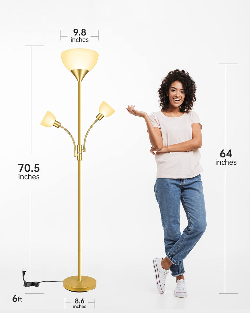 Floor Lamp, Torchiere Floor Lamps, 71 Inch Tall Standing Lamp, Bedroom Lamps with Reading Light, Rotary Switch, 3