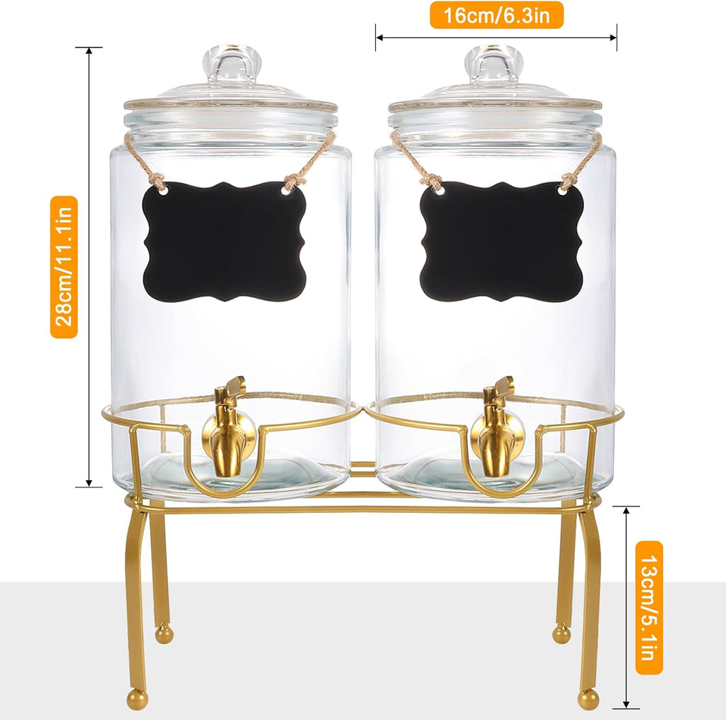 Drink Dispensers for Parties,2 Pack 1 Gallon Beverage Dispenser with Stand,Drink Dispenser With Glass Lid - Set of 2