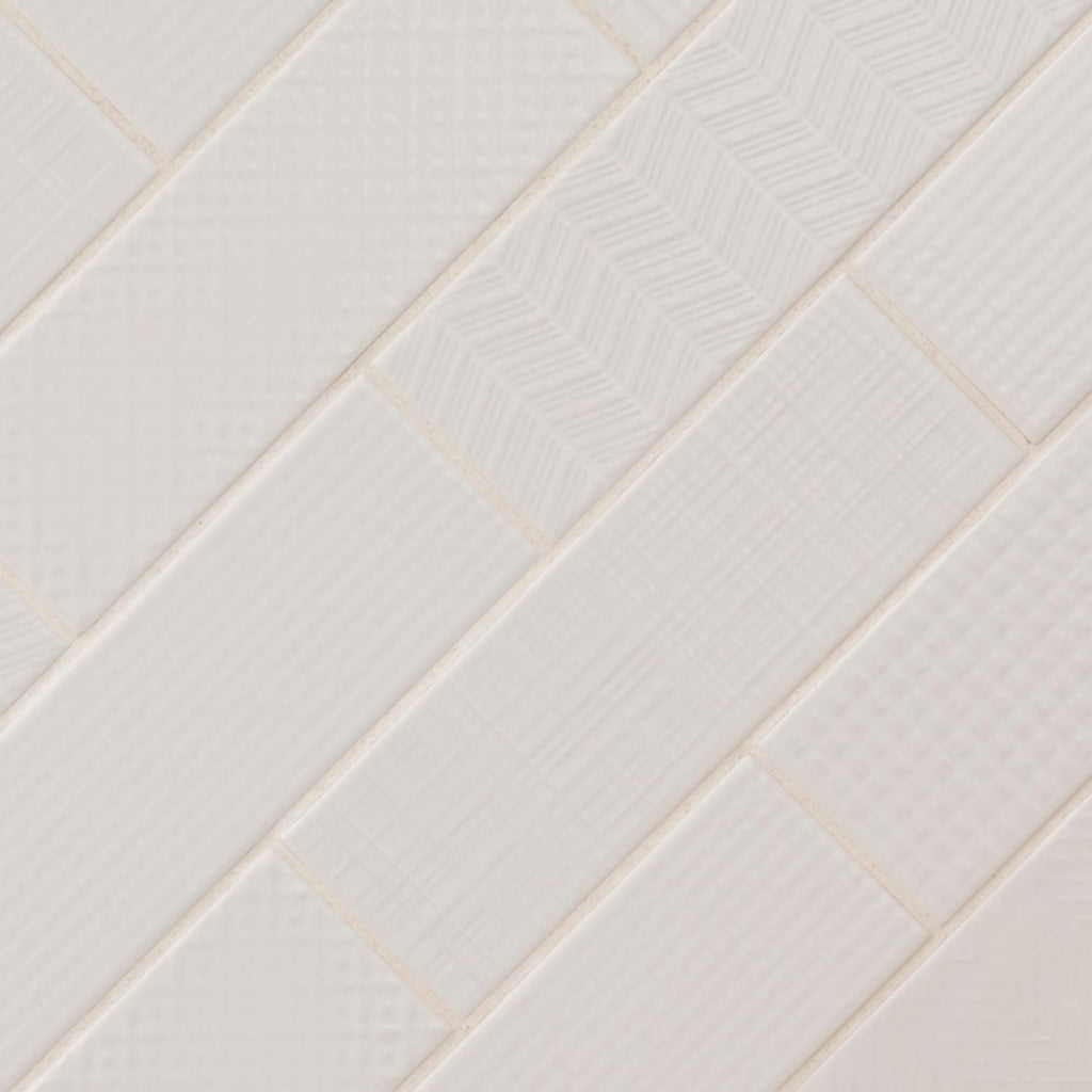 White 3D Mix Glossy Ceramic 4x12 Subway Wall Tile, 1 Piece