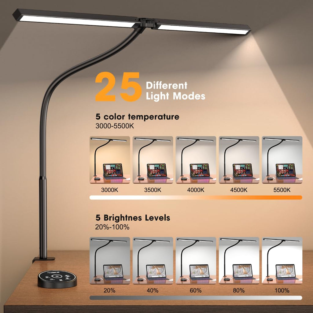 Led Desk Lamp Home - Eye Caring Architect lamp with Clamp,Dual Screen Computer Monitor Work Smart Light: 24W 5 Color