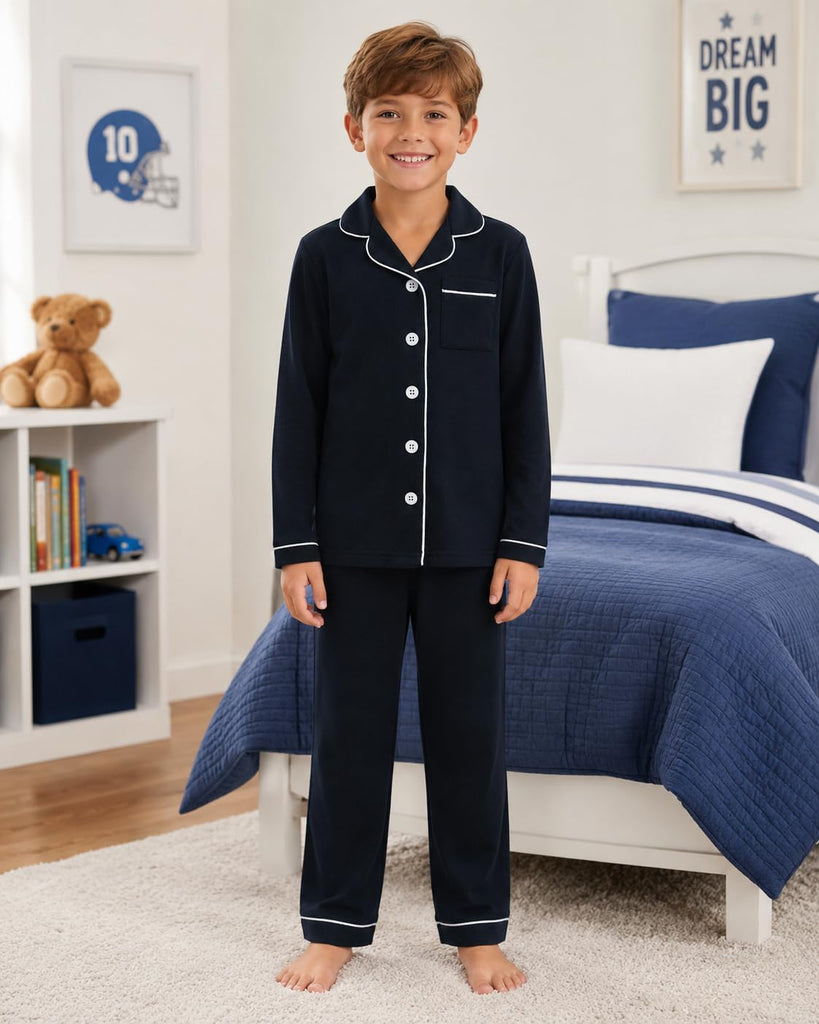 Kids Cotton Button Down Long Sleeve Pajama Set