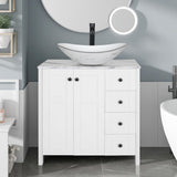 32" White Bathroom Vanity with Marble Top & 4 Drawers - Modern Freestanding Vanity Cabinet