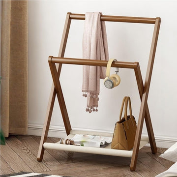 Coat Rack, Wooden Towel Rack, Folding Clothes Hanger, Floor-standing Clothes Stand, Clothing Organizer