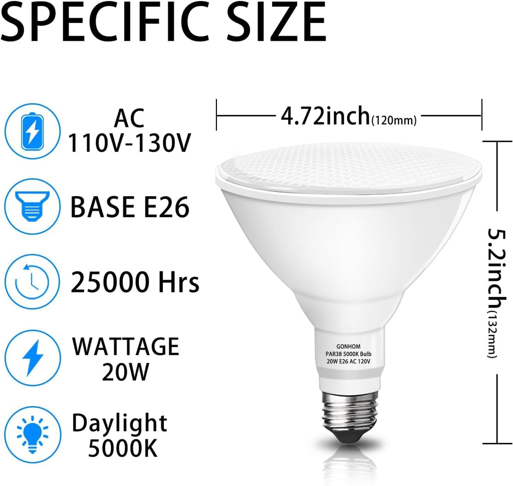 Par38 LED Dusk to Dawn Flood Light Bulbs Outdoor,20W Replace up to 200W,1800LM,E26 Base Outdoor Flood Light Bulbs