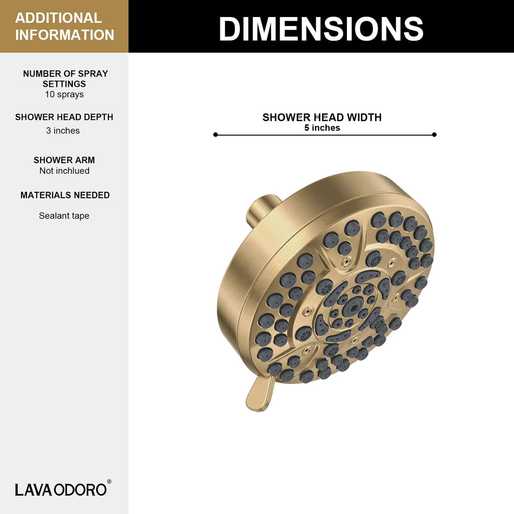 10-Setting Champagne Gold Rain Shower Head