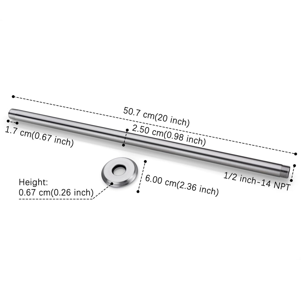 20 Inch Brushed Nickel Ceiling Mount Shower Arm for Rain Shower Head