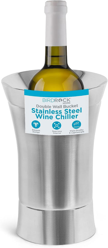 Stainless-Steel Wine Chiller - Elegant Double Wall Bucket - Single Insulated Bottle Holder - Wine or Champagne Cooler