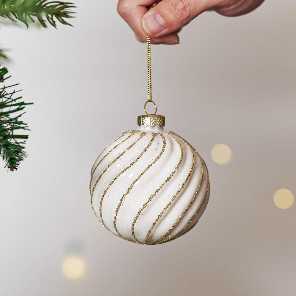 Christmas Ball Ornaments Set of 12, 3.14" White Gold Vintage