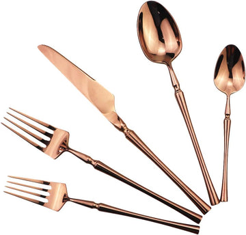 20-Piece Copper Flatware Set 304 Stainless Steel Fork Spoon Cutlery Luxury Mirror Polished Silverware, Dishwasher Safe