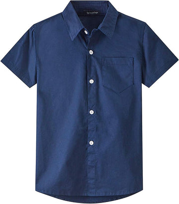 Boys Cotton Dress Shirt Button Down Kids Short Sleeve Uniform Solid (2-14 Years)