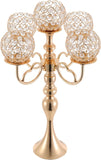 2 Pcs 5 Arms Candelabra Centerpieces with Crystal Pendant, 21.5 inch Tall Crystal Candle Holder Branch Shaped Wax