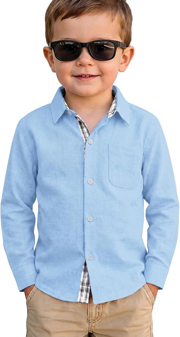 Toddler Baby Boy Long Sleeve Button Down Shirt with Pocket