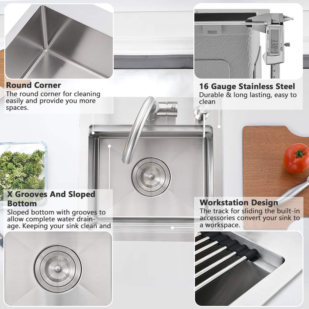 15x15 Drop In Bar Sink Small Kitchen Sink Top Mount Workstation Stainless