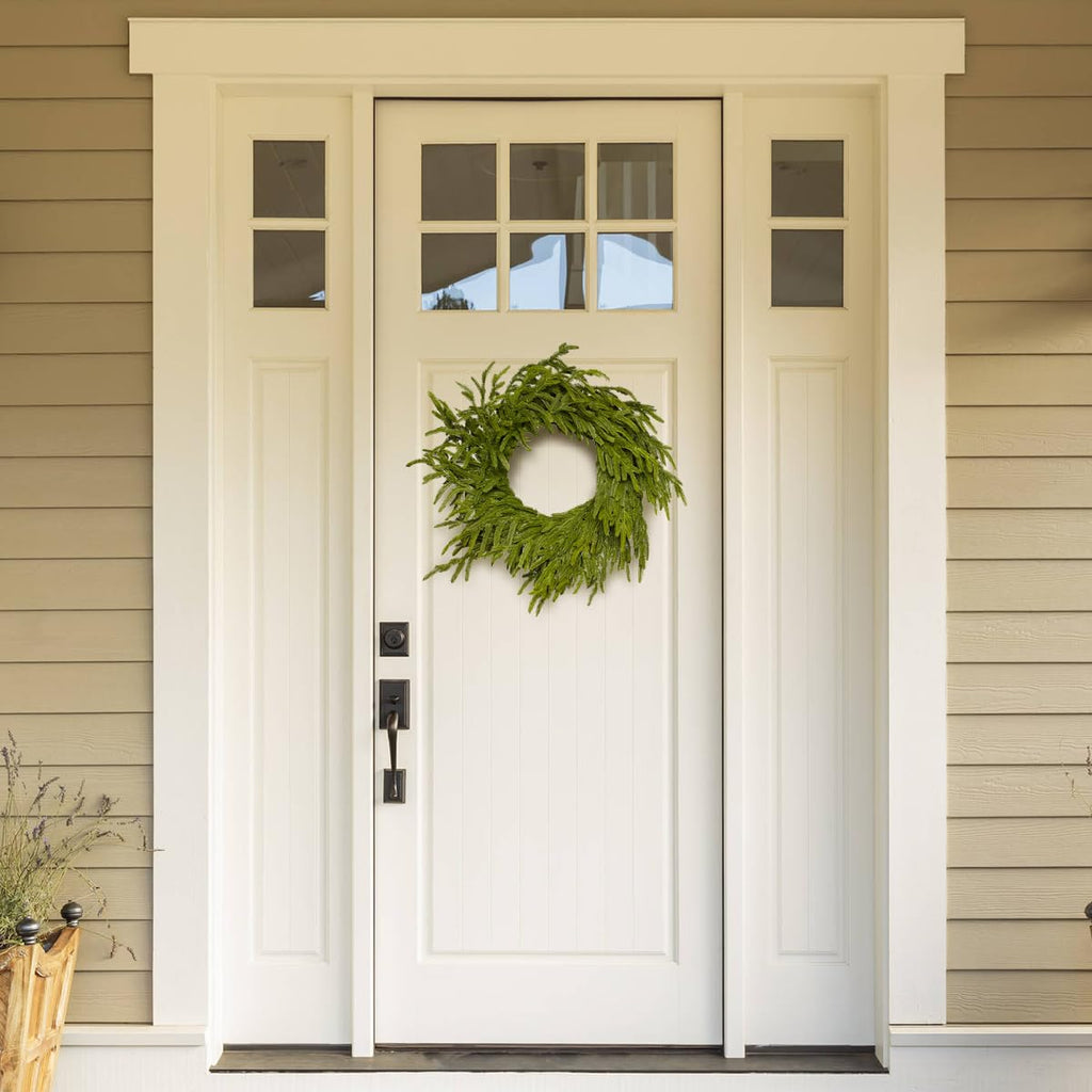 24 Inch Christmas Wreaths for Front Door Real Touch Norfolk Pine Wreath for Winter Indoor&Outdoor Porch Windows Wall
